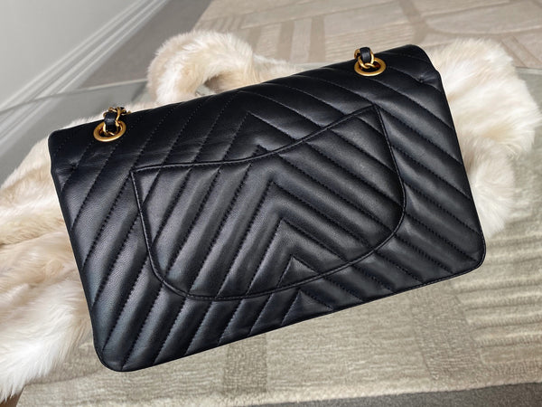 Chanel Black Lambskin Chevron Medium Classic Double Flap AGHW