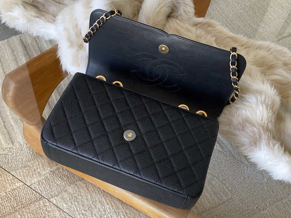 Chanel Black Caviar Medium CC Filigree Flap