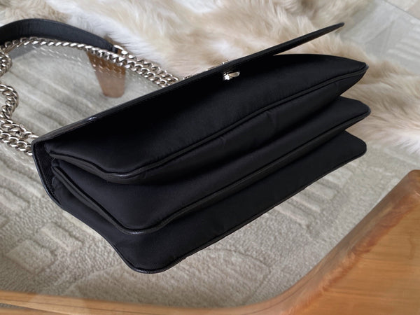 Prada Black Tessuto & Saffiano Pattina Chain Flap