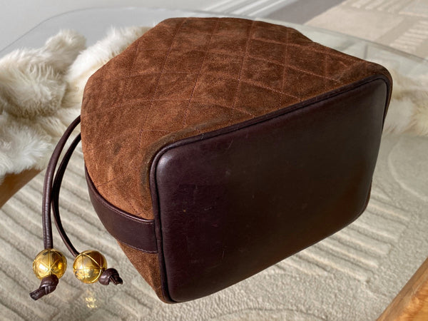 Chanel Brown Suede Drawstring Bucket Bag