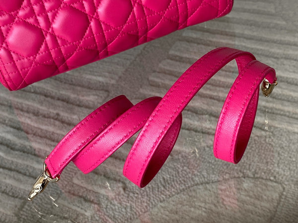 Dior Fuchsia Cannage Lambskin Medium Lady Dior