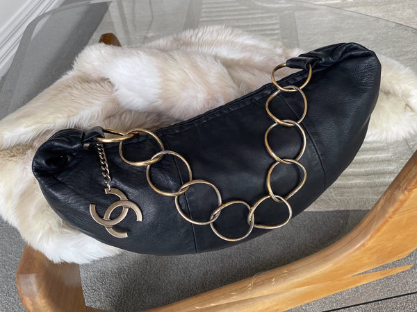 Chanel Black Lambskin Half Moon Chain Bag