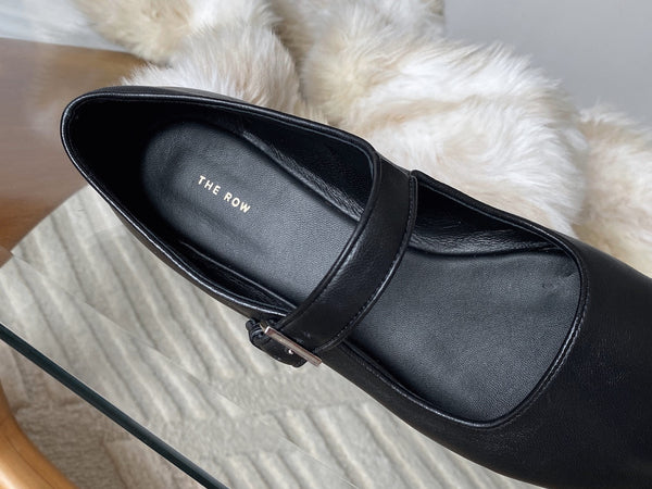 The Row Black Satin Nappa Leather Ava Mary Jane | Sz38