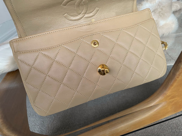 Chanel Beige Lambskin Classic Double Flap