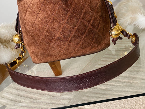 Chanel Brown Suede Drawstring Bucket Bag