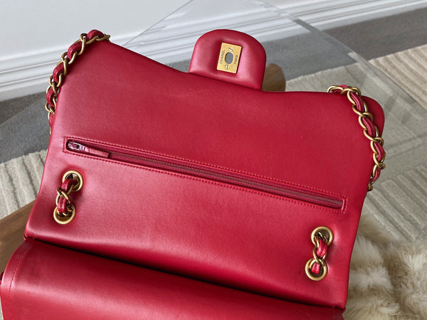 Chanel Red Chevron Lambskin Jumbo Ventes Privées Classic Double Flap AGHW