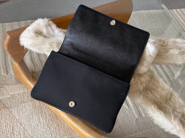 Prada Black Tessuto & Saffiano Pattina Chain Flap