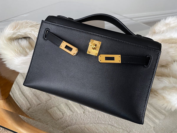 Hermès Noir Swift Kelly Pochette GHW