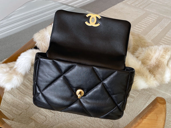 Chanel Black Shiny Lambskin Medium 19 Handbag