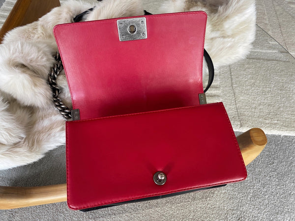 Chanel Red & Black Lambskin Medium Boy Bag