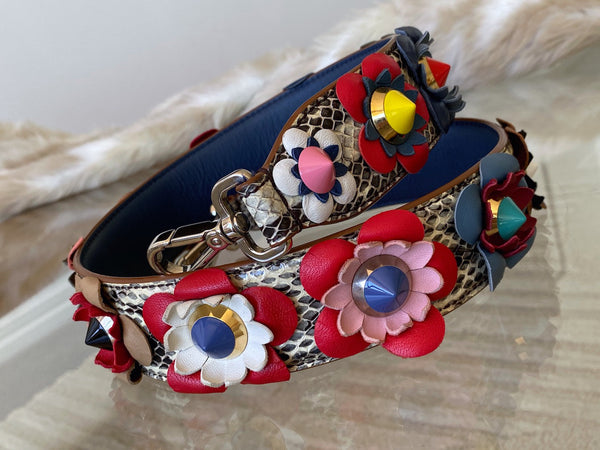 Fendi Elaphe & Vitello Dolce Nappa Studded Flowerland Strap You