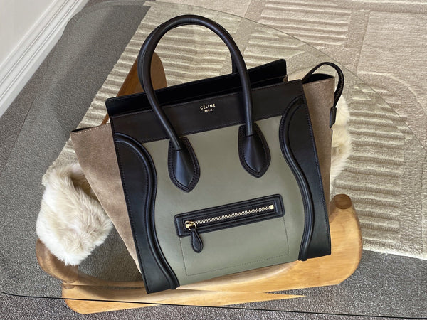 Céline Calfskin & Suede Tricolour Mini Luggage Tote