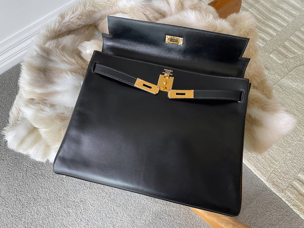 Hermès Noir Box Kelly 35 GHW