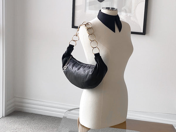 Chanel Black Lambskin Half Moon Chain Bag