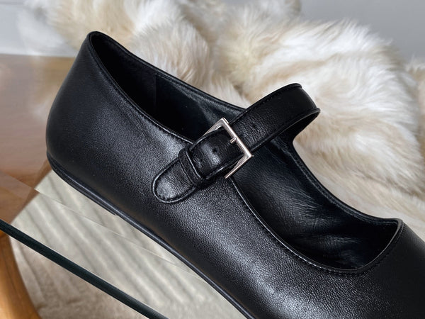 The Row Black Satin Nappa Leather Ava Mary Jane | Sz38