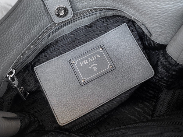 Prada Grey Vitello Daino Hobo