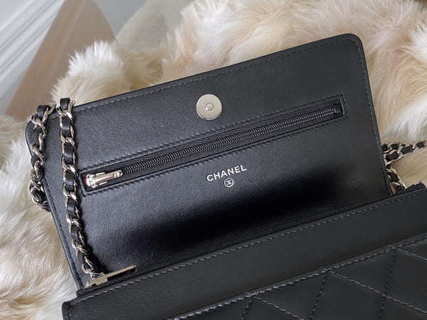 Chanel Black Lambskin Classic Wallet on Chain