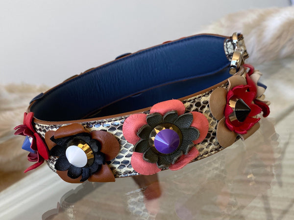Fendi Elaphe & Vitello Dolce Nappa Studded Flowerland Strap You