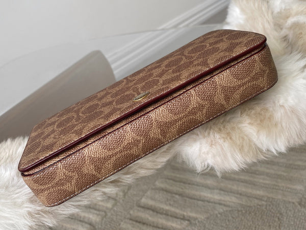 Coach Brass/Tan Caramel Signature Canvas Mila Crossbody | BNIB