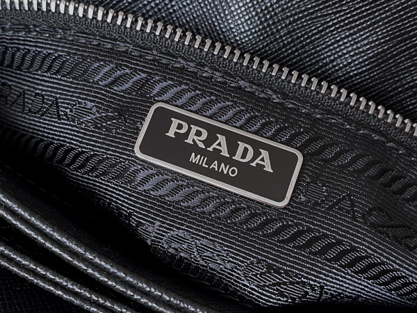 Prada Black Tessuto & Saffiano Pattina Chain Flap