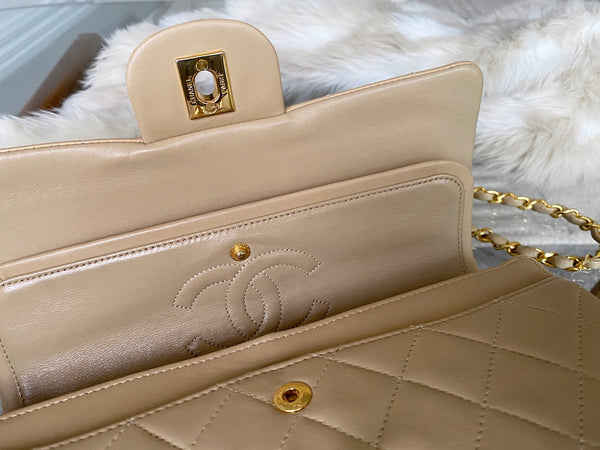 Chanel Beige Lambskin Classic Double Flap