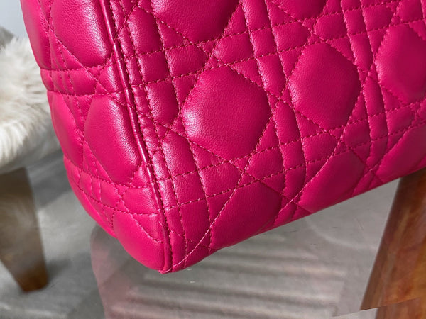 Dior Fuchsia Cannage Lambskin Medium Lady Dior