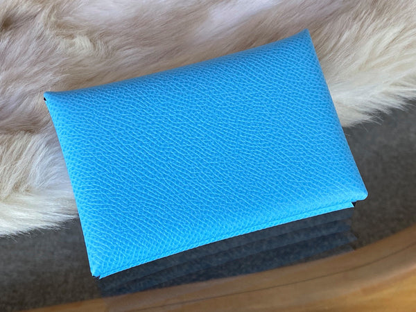 Hermès 2023 Bleu Céleste Epsom Calvi Card Holder Wallet | New in Box