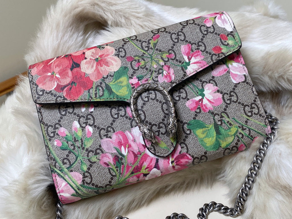 Gucci Dionysus Chain Wallet Blooms Print GG Coated Canvas Small at