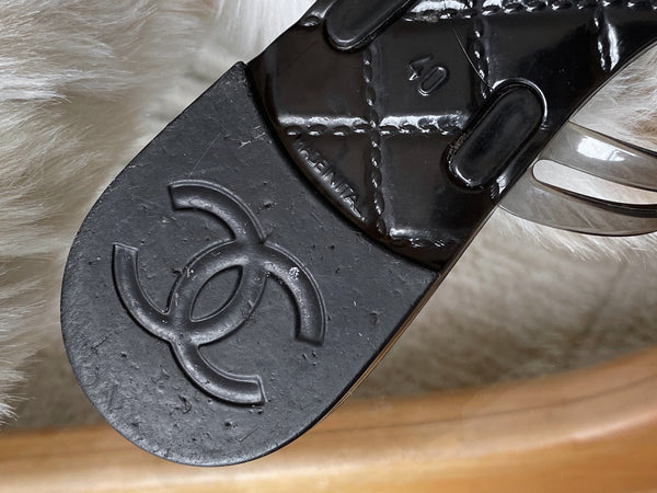 Chanel Graphite Camellia Jelly Sandals | Sz40