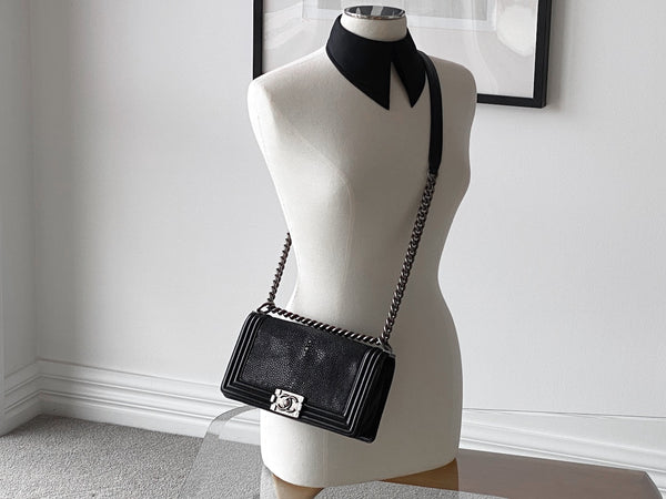 Chanel Black Galuchat Medium Boy Bag RHW