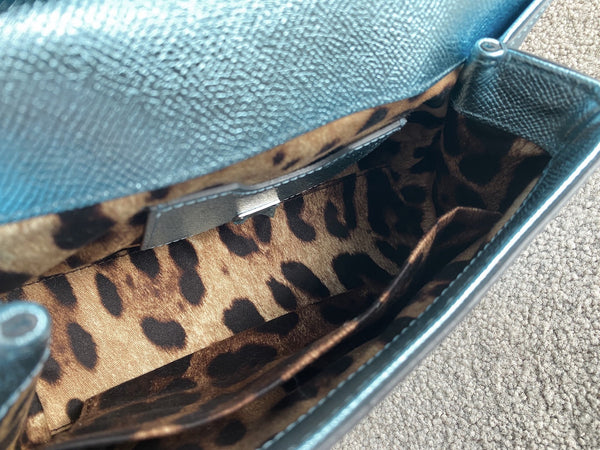 Dolce&Gabbana Metallic Blue Dauphine Small Miss Sicily