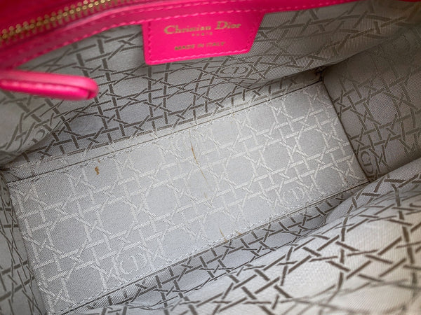 Dior Fuchsia Cannage Lambskin Medium Lady Dior