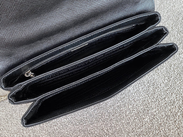 Prada Black Tessuto & Saffiano Pattina Chain Flap