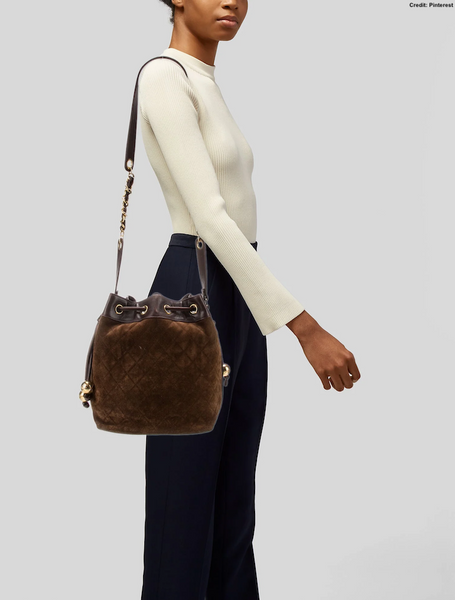 Chanel Brown Suede Drawstring Bucket Bag