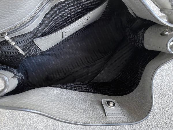 Prada Grey Vitello Daino Hobo