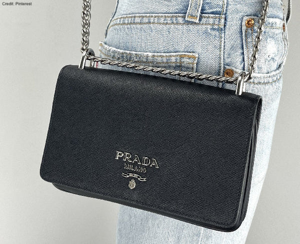 Prada Black Tessuto & Saffiano Pattina Chain Flap
