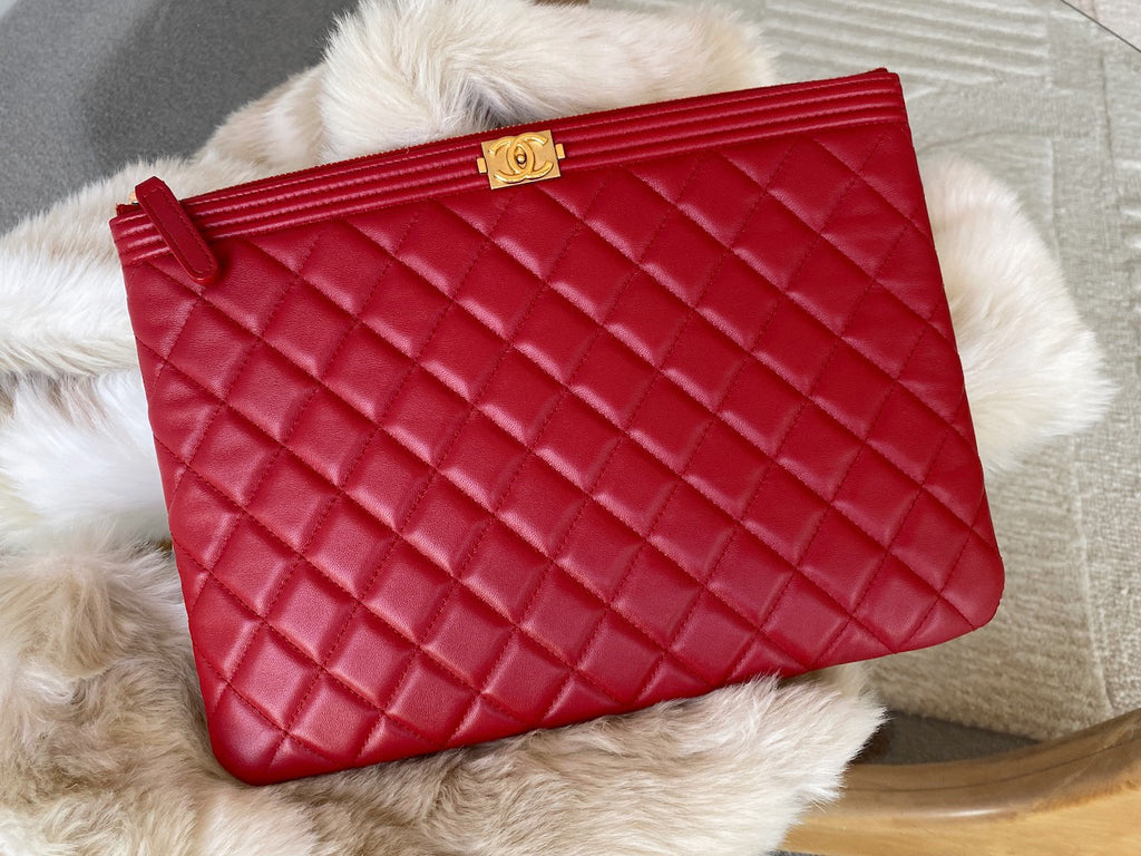 Chanel Red Lambskin Medium Boy O Case AGHW