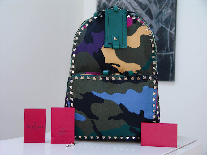 Valentino Rockstud Psychedelic Camouflage Backpack