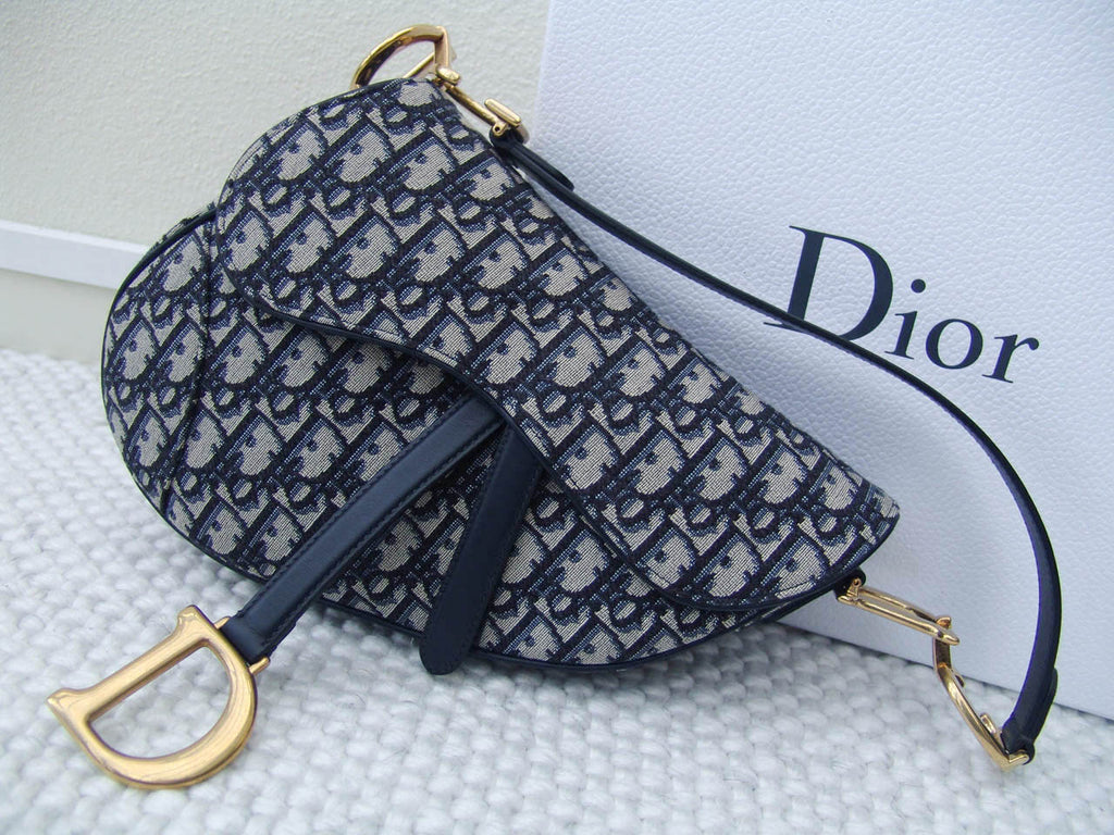 Saddle Bag in Blue Dior Oblique Jacquard