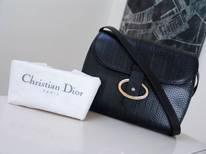 Christian Dior Nero Rattan Embossed Convertible Shoulder Clutch