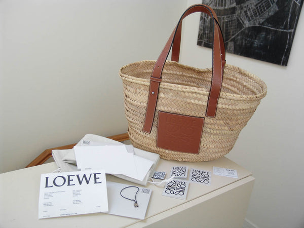 Loewe Palm Leaf & Tan Calfskin Medium Basket Bag | New