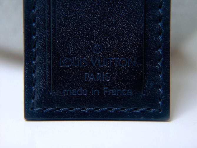 Authentic Louis Vuitton Luggage Tag Embossed “PM” Black Leather