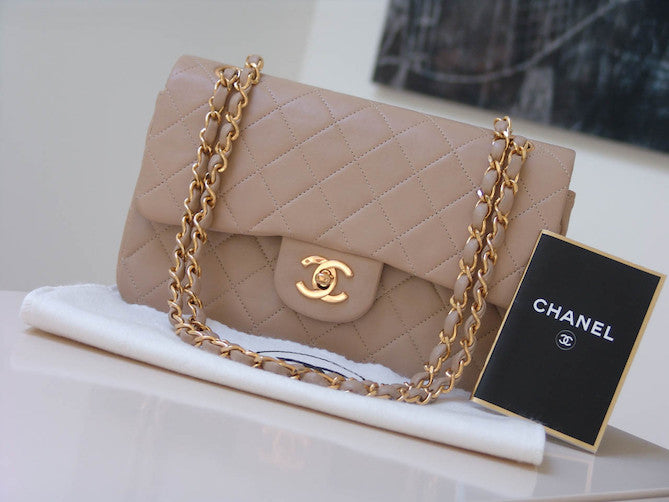 Chanel Beige Lambskin Classic Double Flap