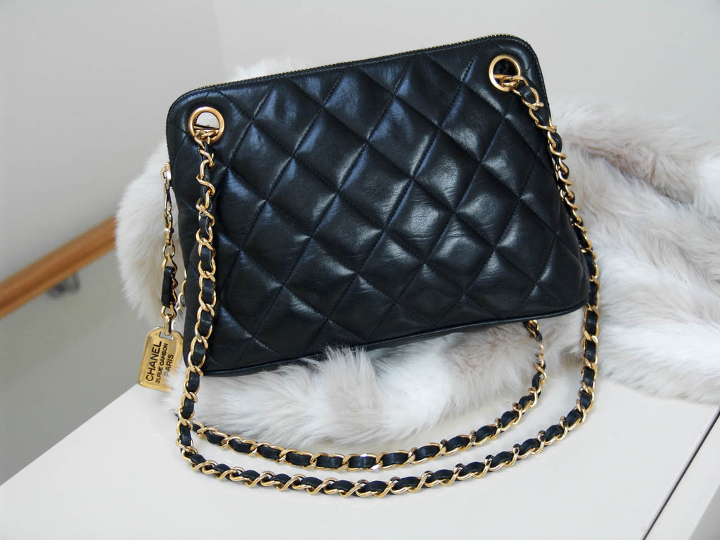Chanel Black Lambskin Quilted Rue Cambon Chain Tote – My Haute