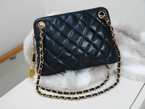 Chanel Black Lambskin Quilted Rue Cambon Chain Tote