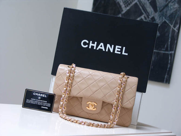 Chanel Beige Lambskin Classic Double Flap