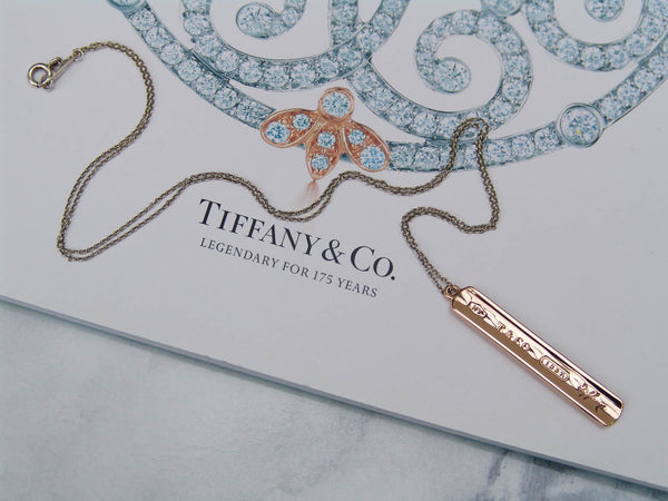 Tiffany & Co. L.E. Sterling Silver & Rubedo 1837 Bar Pendant & Chain