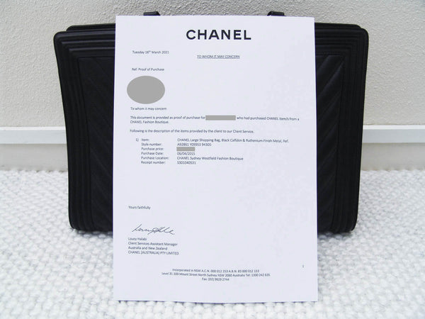Chanel Black Calfskin Chevron Boy Shopping Tote RHW