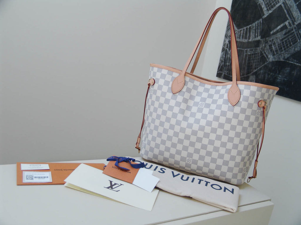 Louis Vuitton, Bags, Beautiful Authentic Louis Vuitton Damier Azur  Neverfull Mm Rose Ballerine