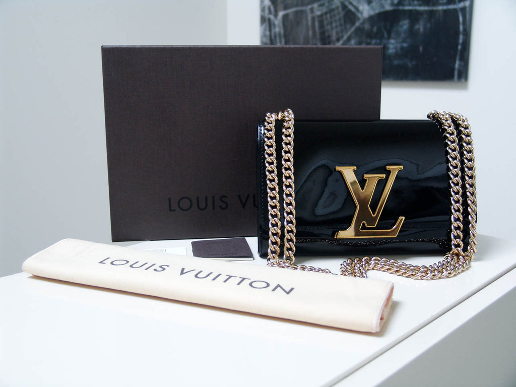 LOUIS VUITTON Chain Louise GM Noir Leather Shoulder Crossbody Bag-US